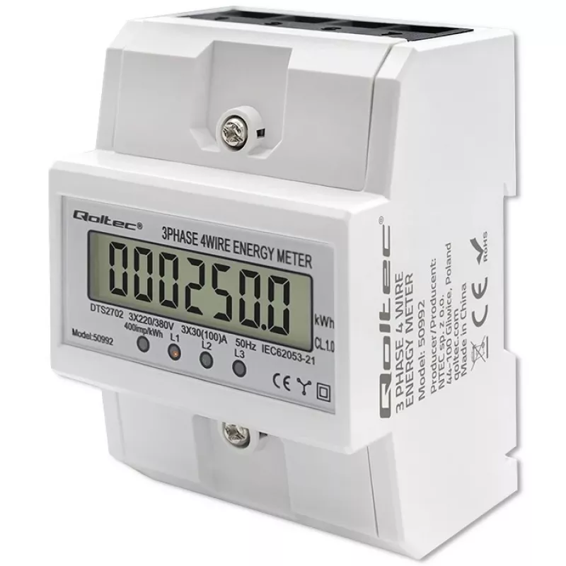 Dreiphasiger elektronischer Zähler QOLTEC 50992 400V 100A