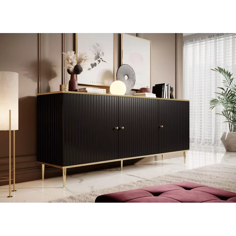 GLAMOUR Kommode 180x40x75,5 cm, schwarz matt + gold