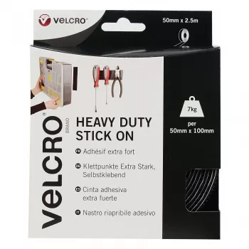 VELCRO Klettband Extra Stark Selbstklebend, Haken & Flausch 50mm x 2.5m Schwarz