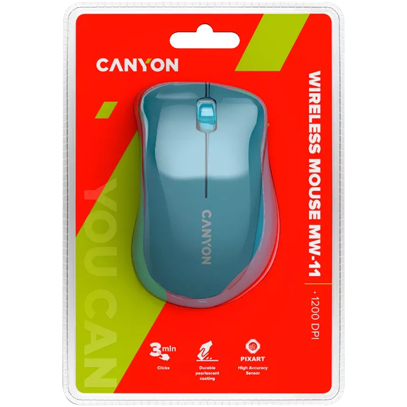 CANYON MW-11, 2,4 GHz kabellose Maus, mit 3 Tasten, DPI 1200, Batterie: AAA*2 Stück, Blau, 67*109*38 mm, 0,063 kg