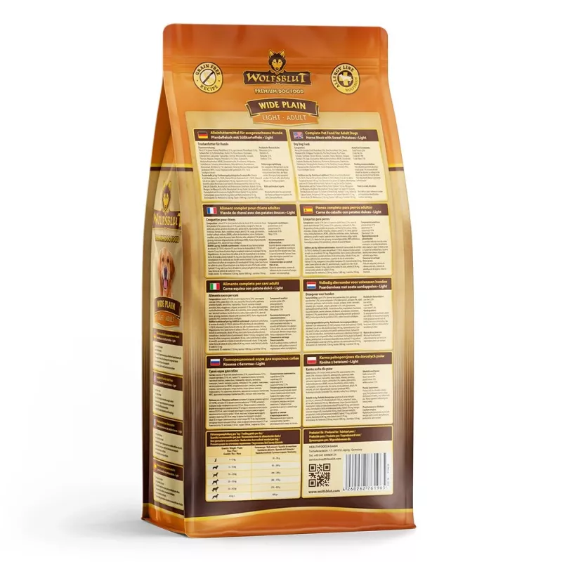 WOLFSBLUT Wide Plain Light Horse mit Süßkartoffeln - Hundefutter - 2 kg