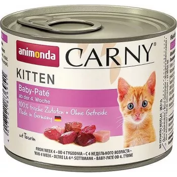 Nassfutter für Katzen animonda Carny Baby Paté 200 g — Rind & Huhn, getreidefrei, Kitten-Rezeptur, Aufreißdose