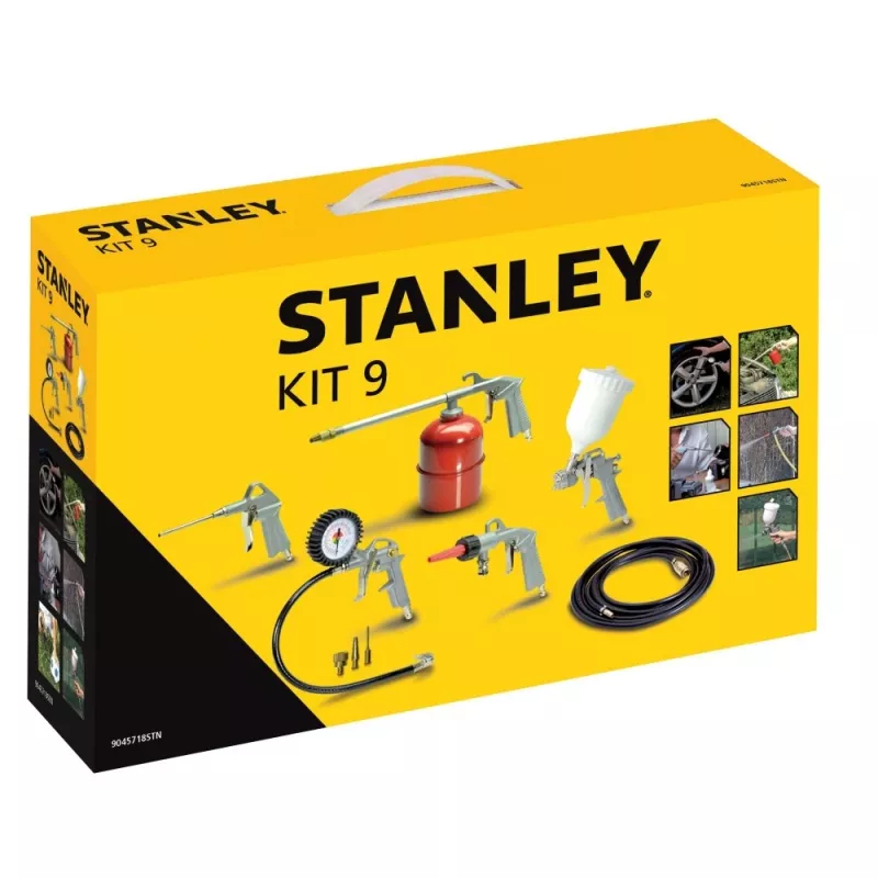 Druckluft-Werkzeugsatz STANLEY 9045718STN, 9-teilig, Metallwerkzeuge, Spiralschlauch 5 m, max. 20 bar