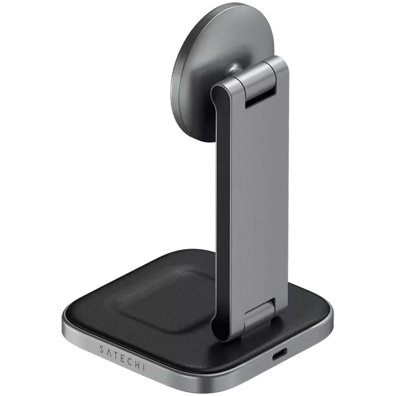 SATECHI 3-in-1 faltbare Qi2 kabellose Ladestation (Space Grau) mit Typ A-, C-, G-Steckern