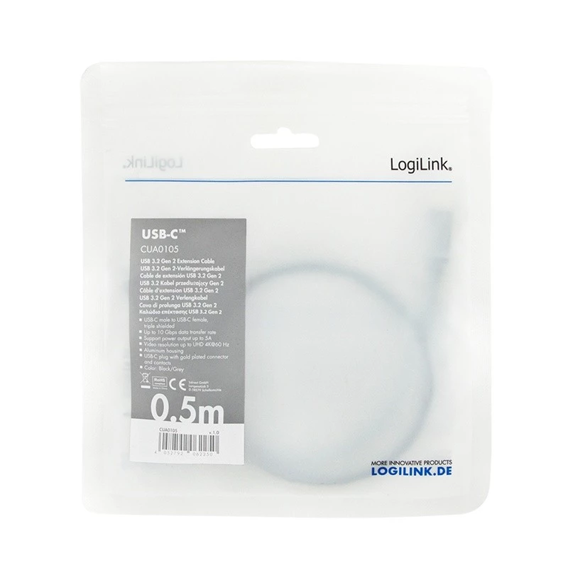 LogiLink USB-Kabel USB 3.2 Gen 2 CUA0105 0,5 m USB-C Schwarz Grau