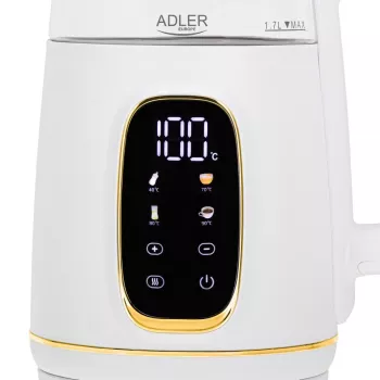 Wasserkocher Adler AD 1305WG — 1,7 l, 2200 W, Glas/Kunststoff, Weiß/Gold/Transparent
