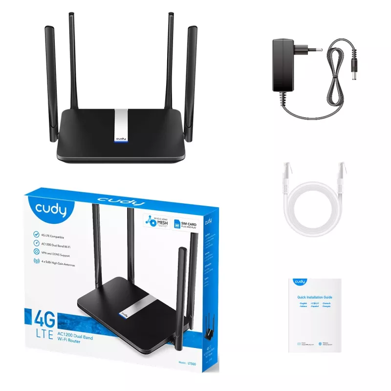 Cudy LT500 WLAN-Router Fast Ethernet Dual-Band (2,4 GHz / 5 GHz) 4G Schwarz