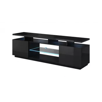TV-Schrank cama meble EVA 180x40x56 cm, schwarz glänzend, MDF-Deckplatte, schwarzes Gestell