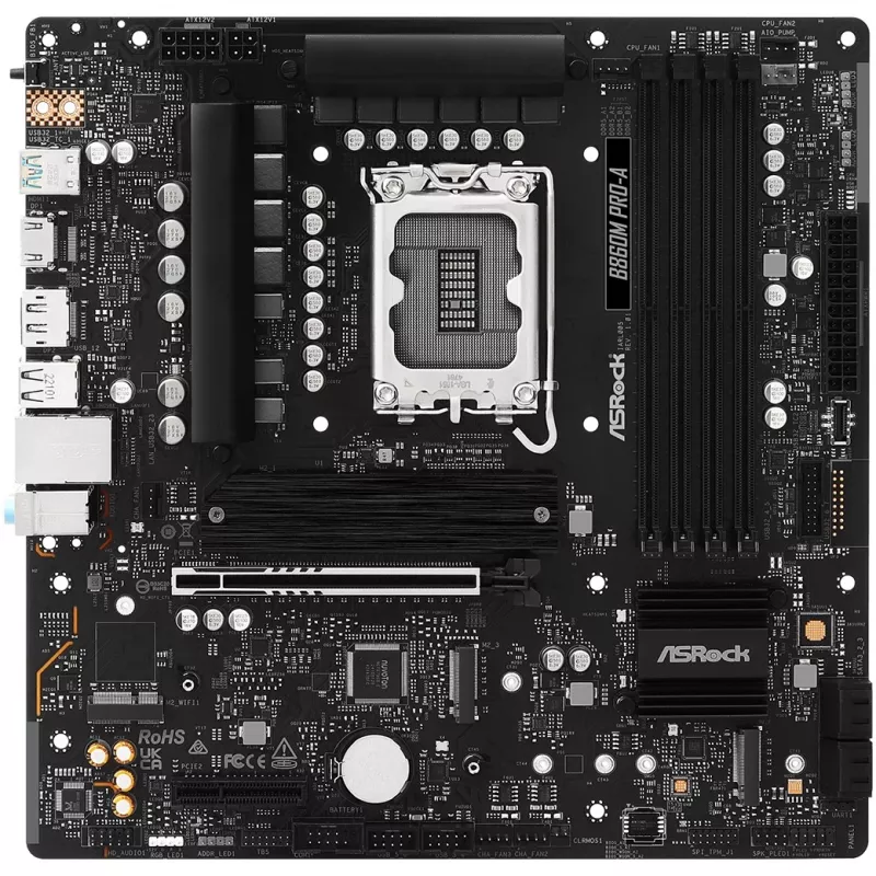 Mainboard ASRock B860M Pro-A micro ATX — Intel B860, LGA 1851, DDR5, 4 DIMM, bis zu 256 GB, 2.5Gb Ethernet