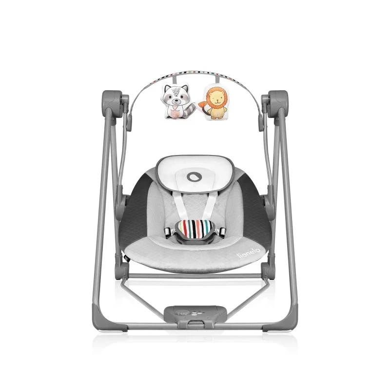 Babywippe Lionelo OTTO COZY Grau — kompakte Babywippe, weicher Sitz, Sicherheitsgurt