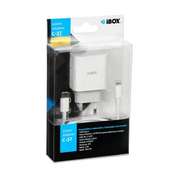 Indoor USB Type-C Schnellladegerät IBOX C-37, 20W, USB‑C PD 3.0, 3 A Ausgang, Weiß