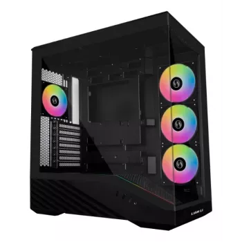 PC-Gehäuse Lian Li Vector V100 Midi Tower – Schwarz mit Seitenfenster, unterstützt 3×120-mm-Seitenlüfter + 1×120-mm-Hecklüfter, 3,5-Zoll-HDD, 2,5-Zoll-SSD, 235,5×446×484,6 mm