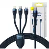 3in1 USB-Kabel Baseus Flash Series 2, USB-C + Micro-USB + Lightning, 100 W, 1,5 m (blau)