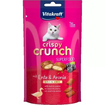 Katzenleckerlis Vitakraft Crispy Crunch Ente mit Aroniabeere 60 g - knuspriger Snack für ausgewachsene Katzen