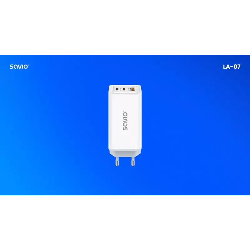 SAVIO LA-07 GaN 65W Netzteil, USB, QC4.0+, PD 3.0, Weiß