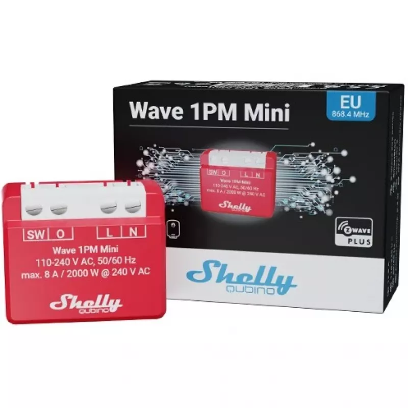 Shelly Qubino Wave 1PM Mini Z-Wave Mess-Schaltaktor Rot
