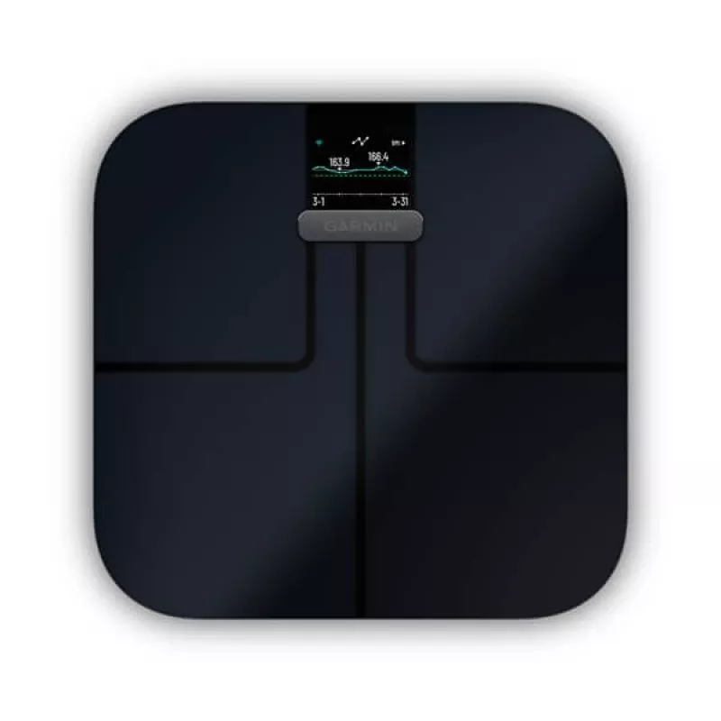 Elektronische Personenwaage GARMIN Index S2 — schwarz, max. 181,4 kg, Wi‑Fi/Bluetooth, Körperzusammensetzung
