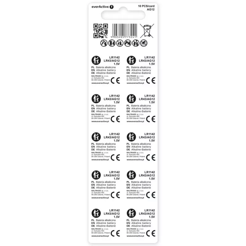 Alkaline-Knopfzelle everActive G12 AG12 1,5 V – 10er-Pack