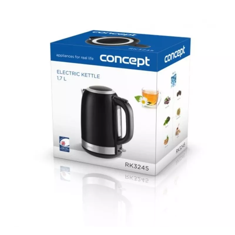 Wasserkocher Concept Solution RK3245 — 1,7 l, 2200 W, Edelstahl, Schwarz