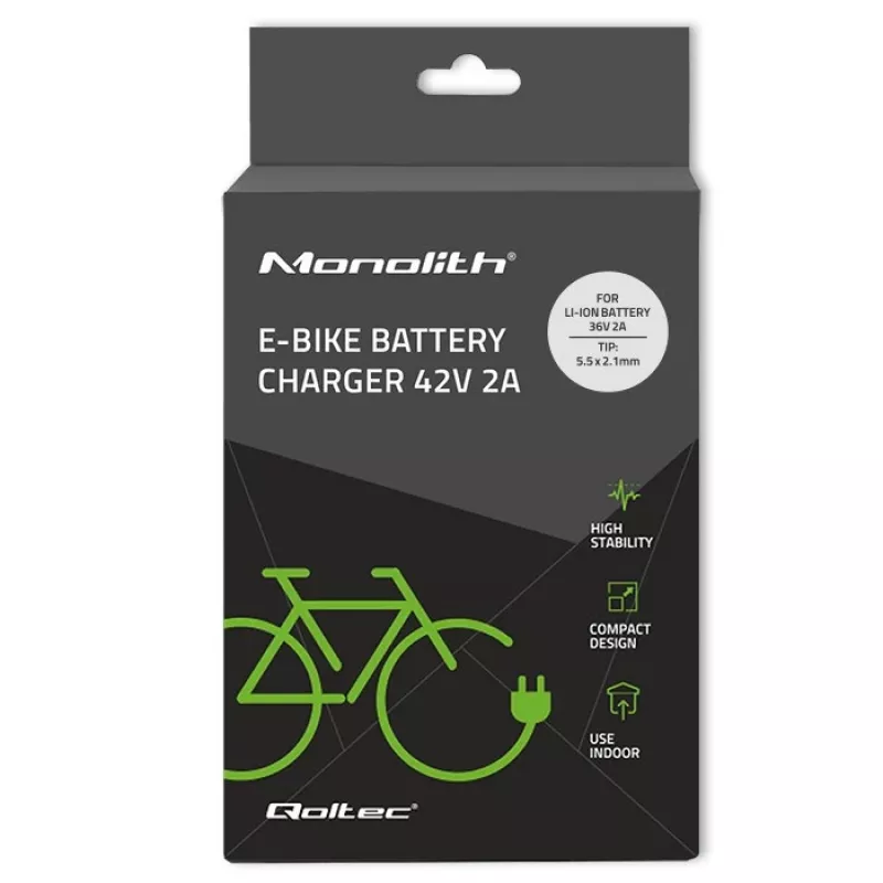 Qoltec 50760 Ladegerät für E-Bike-Akkus 36V | 42V | 2A | 5,5*2,1