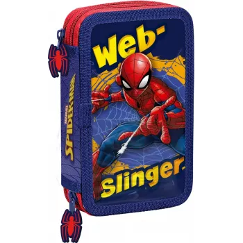 Federmäppchen Kids Euroswan 2-Reißverschlüsse mit Zubehör Spiderman rot-blau