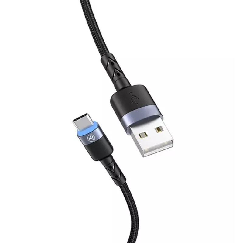 Datenkabel Tellur USB auf Type-C LED Nylongeflecht 1,2 m Schwarz