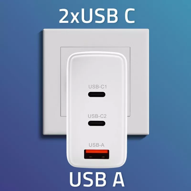 Ladegerät QOLTEC 100W GaN USB-C Dual PD 5–20V 1,5–5A, 2×USB-C