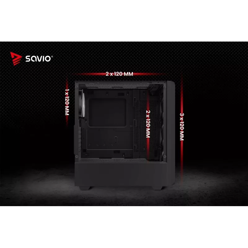 PC Cube Gehäuse SAVIO Noctis Glass RGB — Schwarz, ATX/Micro-ATX, 210×410×450 mm, 3×120 mm Frontlüfter