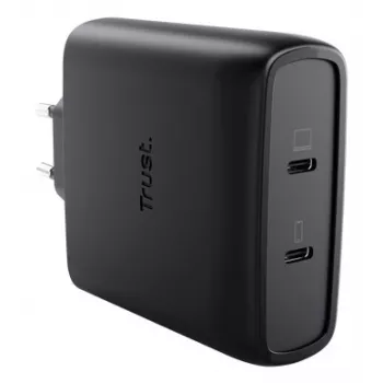 TRUST Maxo 100W 2-Port USB-C GaN Ladegerät — 100 W, 2× USB-C, max. 20 V, 2 m Kabel, schwarz