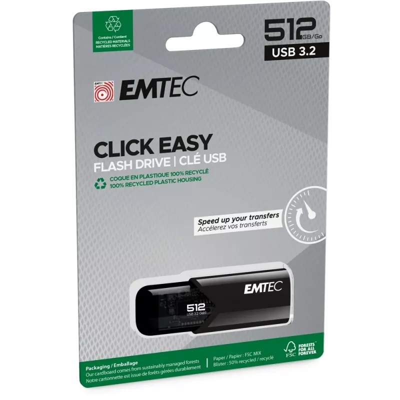 Emtec B110 Click Easy 3.2 USB-Stick 512 GB USB Typ-A 3.2 Gen 2 (3.1 Gen 2) Schwarz (ECMMD512GB113)