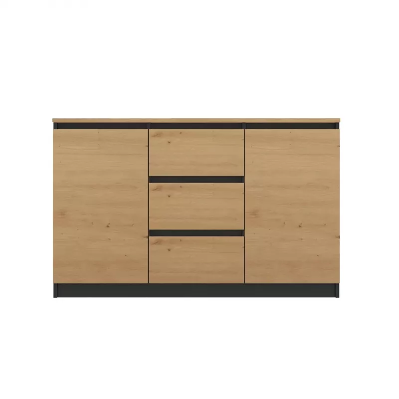 Kommode Topeshop 2D3S ANT/ART BA KPL — anthrazit und eiche, 3 Schubladen, Spanplattengestell