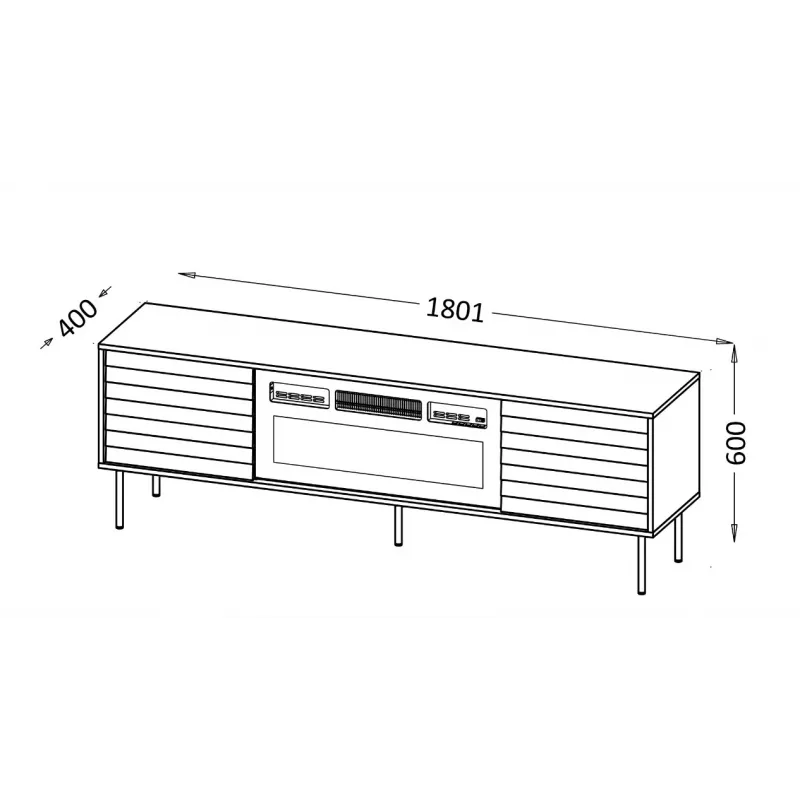 TV-Schrank cama meble CORTINA 180x40x60 cm schwarz/nussbaum mit Schwarz elektrischem Kamin