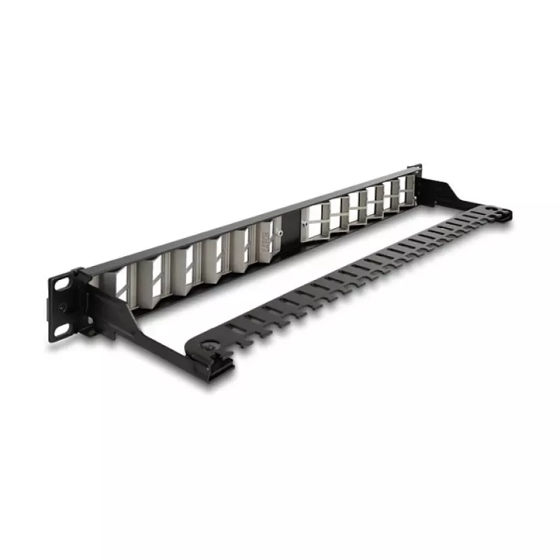 DELOCK 19 Zoll Keystone Patch Panel 24-Port abgewinkelt mit Zugentlastung, 1U, schwarz, 482,6×125,5×44,2 mm
