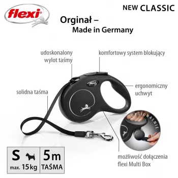 Flexi New CLASSIC 5 m Schwarz Hunde-Ausziehleine
