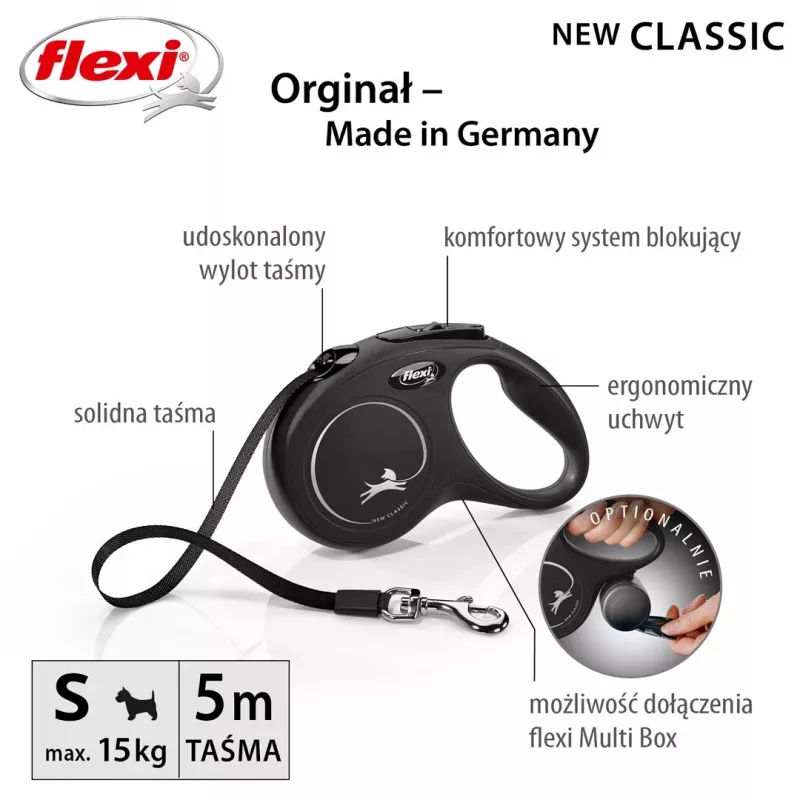 Flexi New CLASSIC 5 m Schwarz Hunde-Ausziehleine