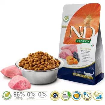 FARMINA N&D Pumpkin Cat Lamb and Blueberry Neutered Adult - Trockenfutter für Katzen - 1,5 kg