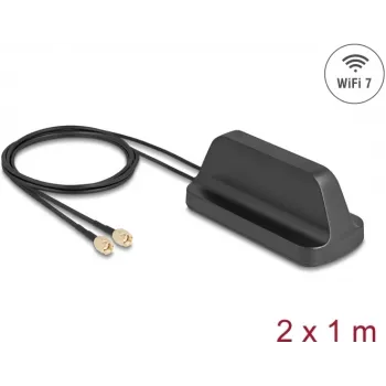 Externe Wi‑Fi-7-Antenne DELOCK 81454 mit 2 x RP-SMA-Steckern, omnidirektional, 2,4–4,0 dBi