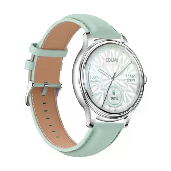 Smartwatch Colmi L28 – Silber-grünes Gehäuse mit grünem Lederarmband