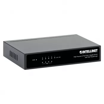 Gigabit 5xPoE Passthrough Switch, betrieben über PoE oder AC, 68W