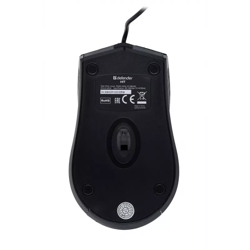 Optische beidhändige Maus DEFENDER HIT MB-530 — 1000 DPI, USB Typ-A, Schwarz, 1,5 m Kabel