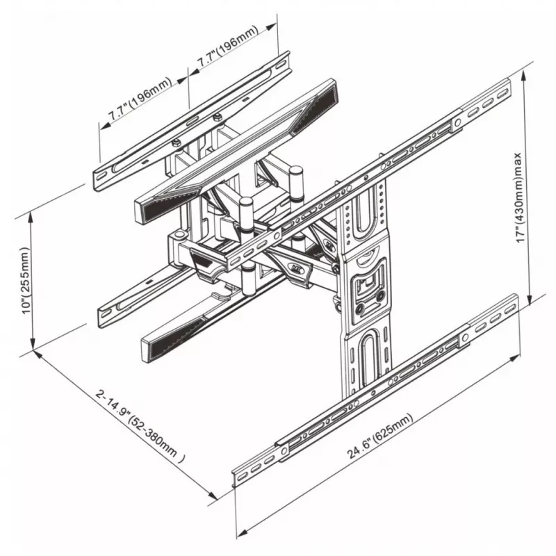 TV-Wandhalterung ART für LCD/LED 40–75 Zoll bis 45 kg, neig- und schwenkbar, Höhe 52–380 mm, max. VESA 600x400