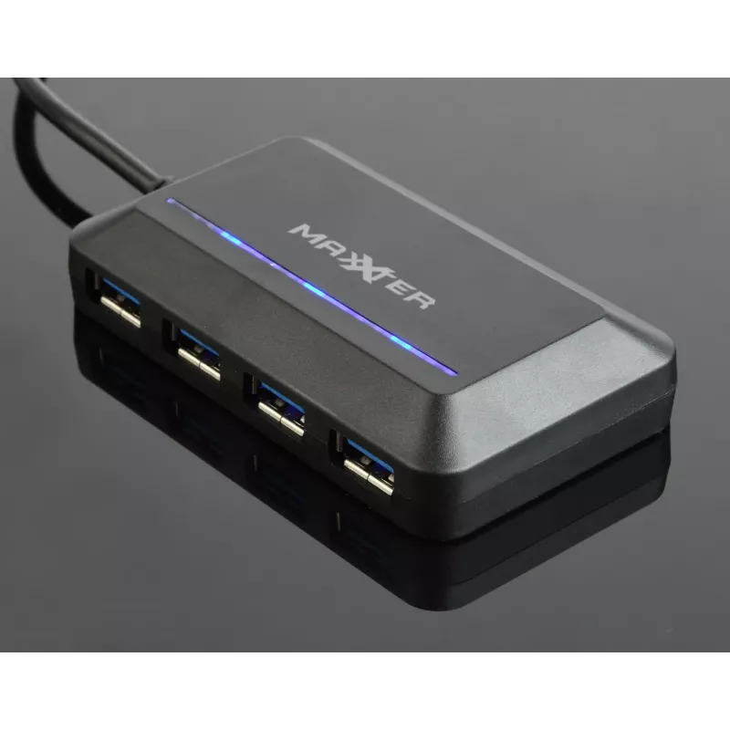USB Hub GEMBIRD ACT-HUB3C-4P — USB 3.2 Gen 1 Type-A Host zu 4 × USB 3.2 Gen 1 Type-C, 5000 Mbit/s, schwarz