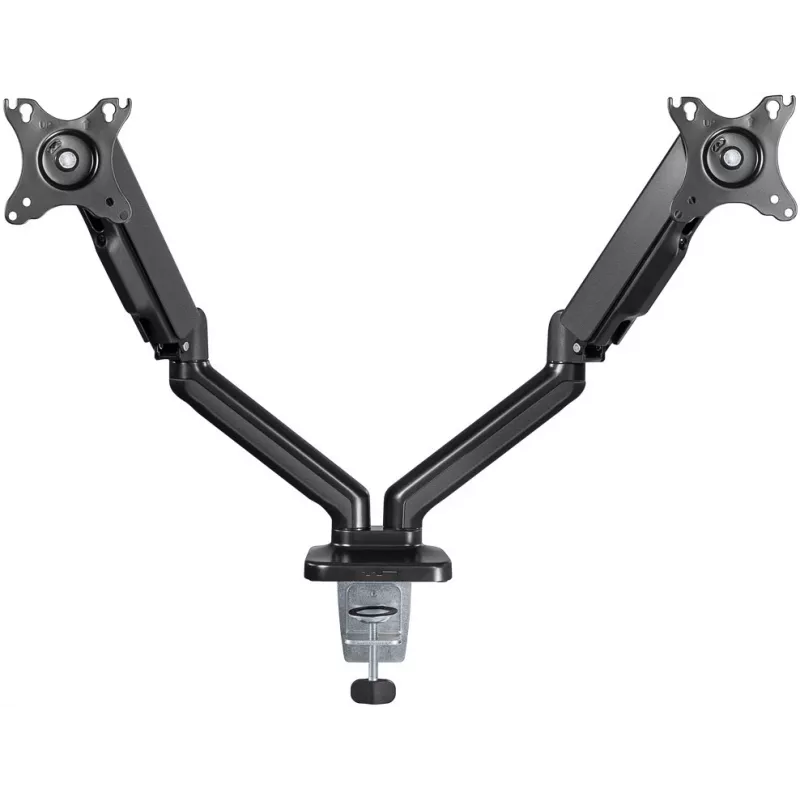 Goobay Tischhalterung | Doppelmonitorhalterung mit Gasdruckfeder | Schwenkbar, neigbar, drehbar | 17-32 Zoll | Maximale Tragfähigkeit 9 kg | Schwarz