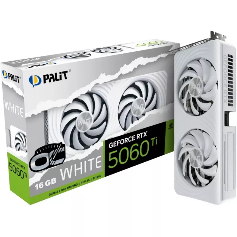 Grafikkarte Palit GeForce RTX 5060 Ti White OC — GeForce RTX 5060 Ti, 16 GB GDDR7, 128-Bit, PCIe 5.0, 2407 MHz