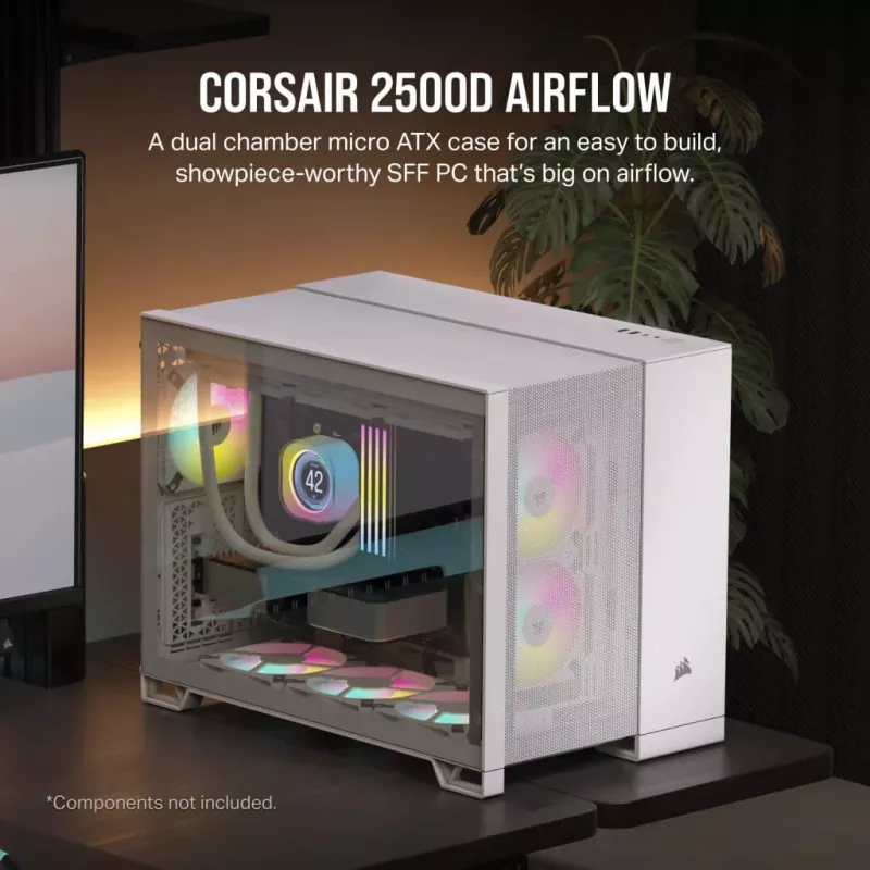 Corsair 2500D AIRFLOW Micro ATX Dual Chamber PC-Gehäuse – Weiß CC-9011264-WW
