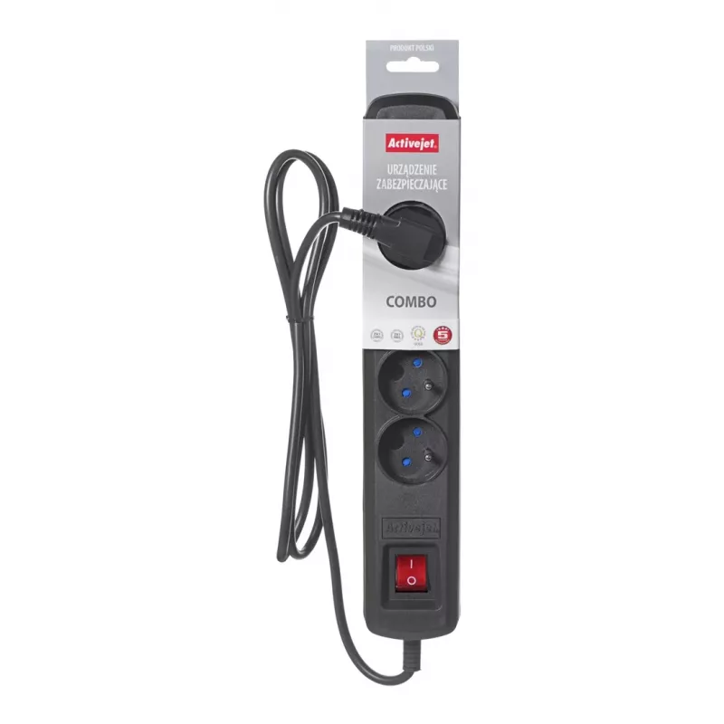 Activejet schwarze Steckdosenleiste mit Kabel ACJ COMBO 5G/3M/BEZP. AUTO/CZ