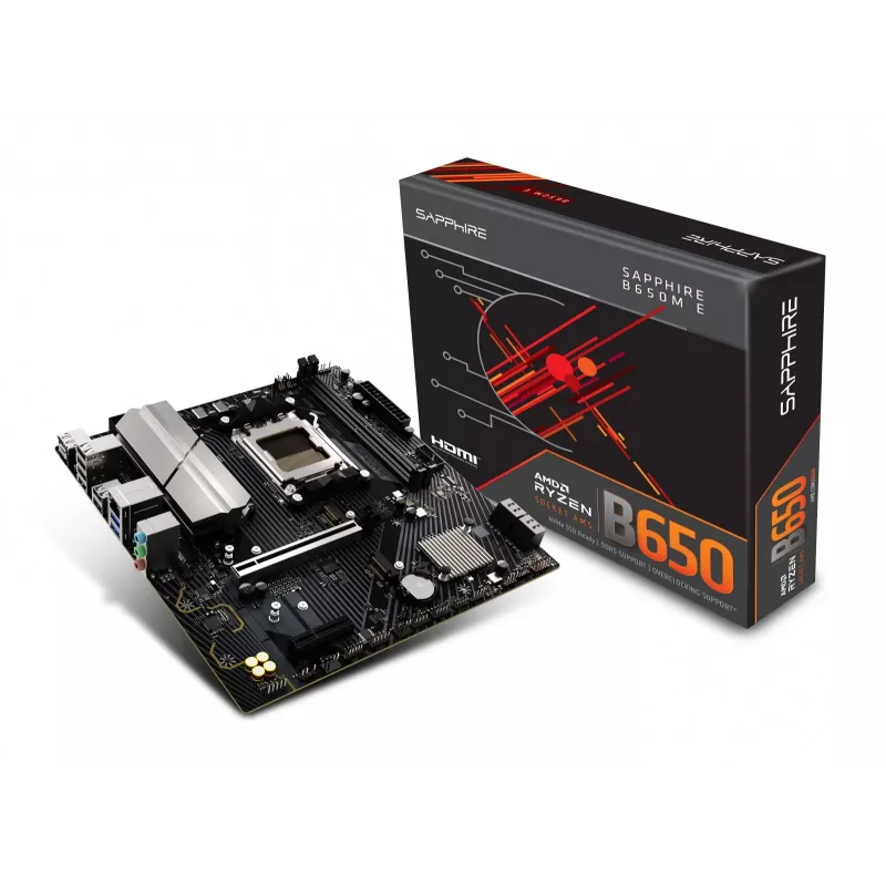 Motherboard Sapphire B650M-E (AMD B650) micro ATX, Sockel AM5, DDR5, 2x DIMM, 96GB, 2x M.2 (PCIe5/4), 4x SATA III, 2,5Gb LAN