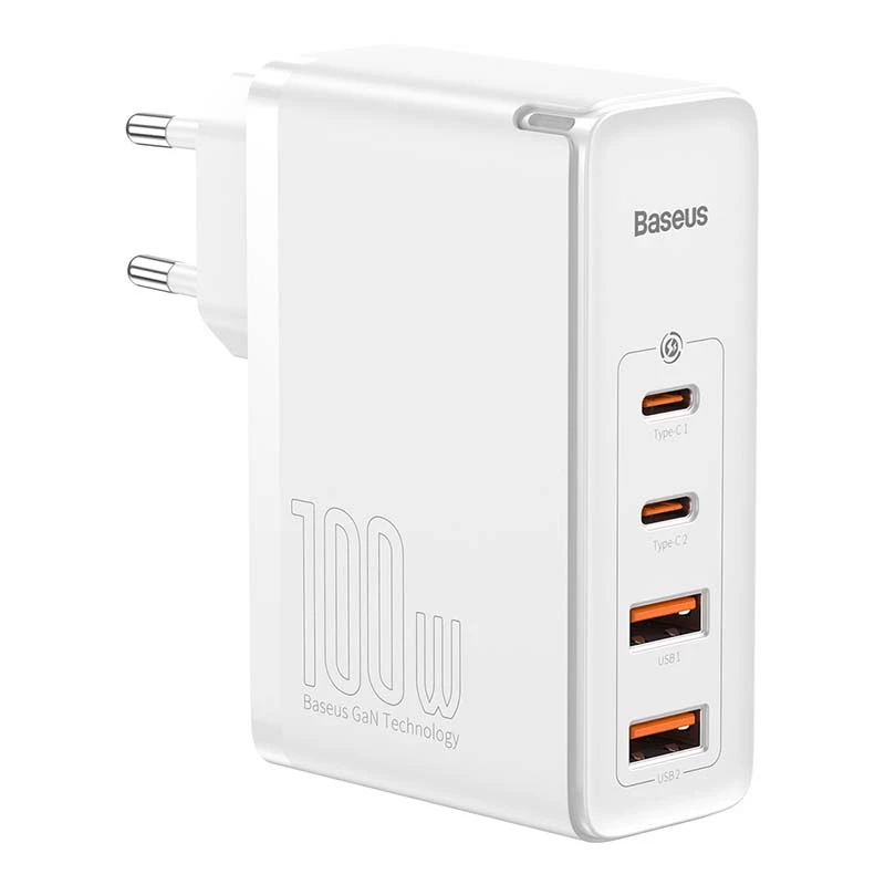 Travel Charger Baseus GaN2 Pro Quick 2x USB + 2x USB-C, 100W, EU (Weiß)