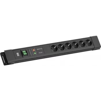 Steckdosenleiste Bachmann CONNECTUS mit 6×CEE7/3-Steckdosen, 1×GVS, 1×Schalter, 2,0 m Kabel, CEE7/7-Stecker, schwarz