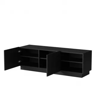 TV-Schrank cama meble LIVERTI 150x42x48 cm, schwarze Spanplattenplatte, schwarzer Rahmen